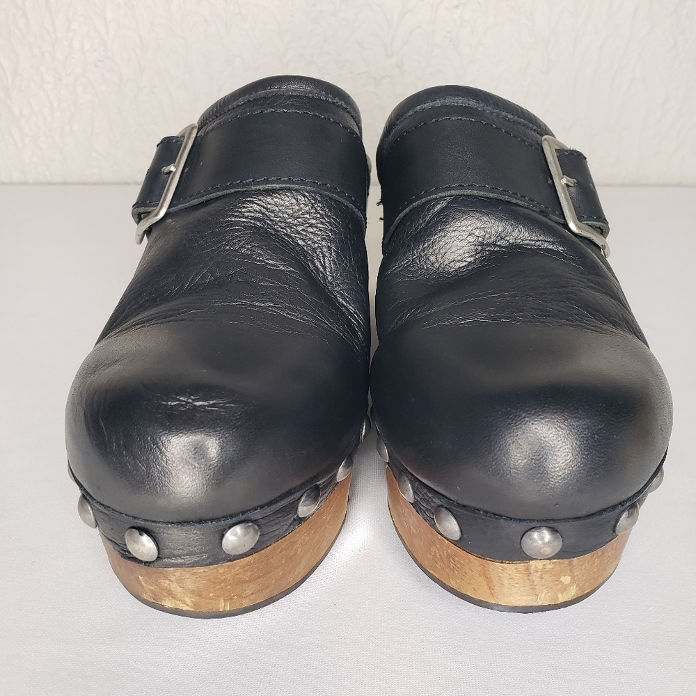 Free People Culver City Platform Wooden Black Clogs Studds Size 40 EU 10 US - Picture 2 of 14